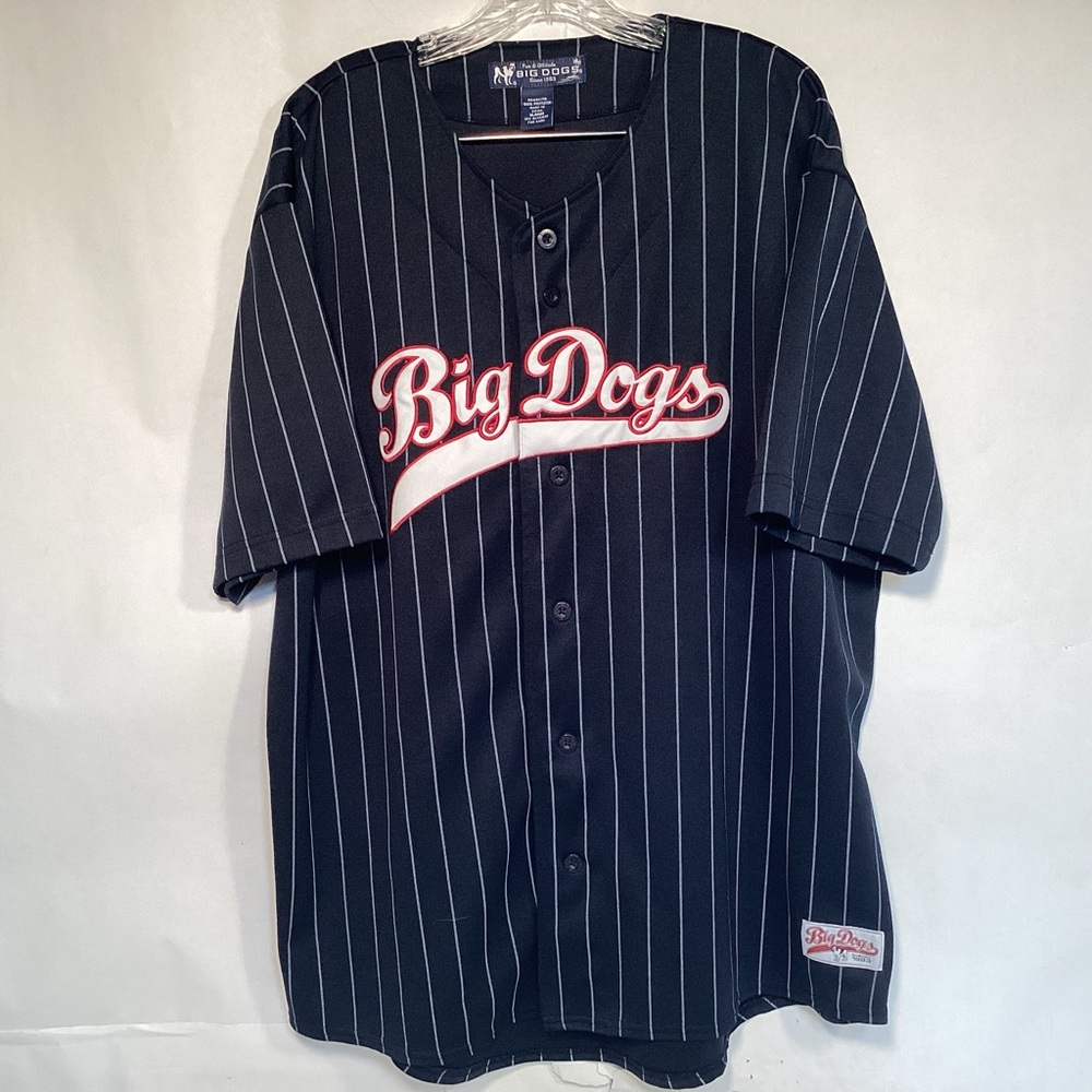 Men’s Big Dogs 83 Navy Blue and Pinstripe Men's Baseball Jersey Size XL